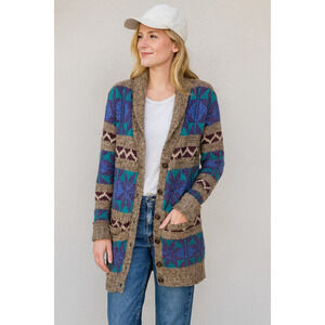 Forever 21 Chunky Grandpa Cardigan Sweater Size L Fair Isle Nordic Shawl Neck